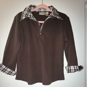 Brown Checkered Polo Quarter Zip Up